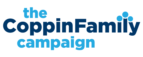 "the Coppin Family campaign" logo in navy blue and light blue